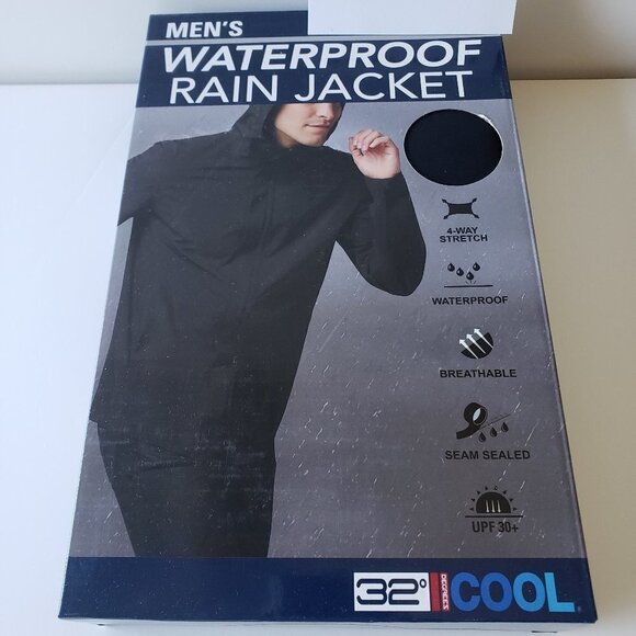 NWT - 32 Degrees Black Waterproof Rain Jacket - Size XXL - Picture 1 of 4